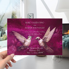 Romantisch Magenta en Witte Kolibrie Bruiloft Kaart