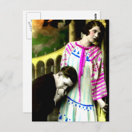 Romantisch Man Kissing Woman's Hand  Briefkaart (Voorkant / Achterkant)