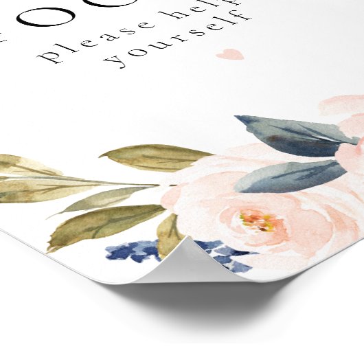 Romantisch Marine Blauw & Blush Bloemen Voedsel Ta Poster (Hoek)