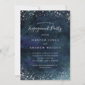 Romantisch Marine Blauw Zilver Verlovingsfeest Kaart (Voorkant)