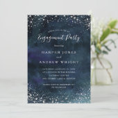 Romantisch Marine Blauw Zilver Verlovingsfeest Kaart (Staand voorkant)