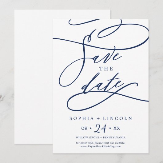 Romantisch marine kalligrafie | Bloemrijke versier Save The Date (Voorkant / Achterkant)