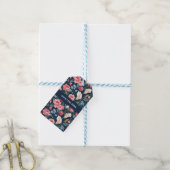 Romantisch marineblauw bloemmotief cadeaulabel (Met Touw)
