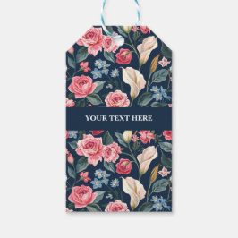 Romantisch marineblauw bloemmotief cadeaulabel