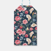 Romantisch marineblauw bloemmotief cadeaulabel (Achterkant)