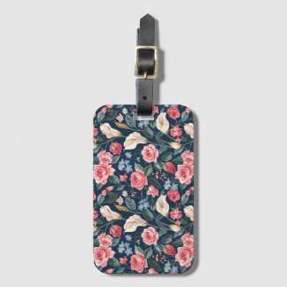 Romantisch marineblauw tuin bloemmotief bagagelabel