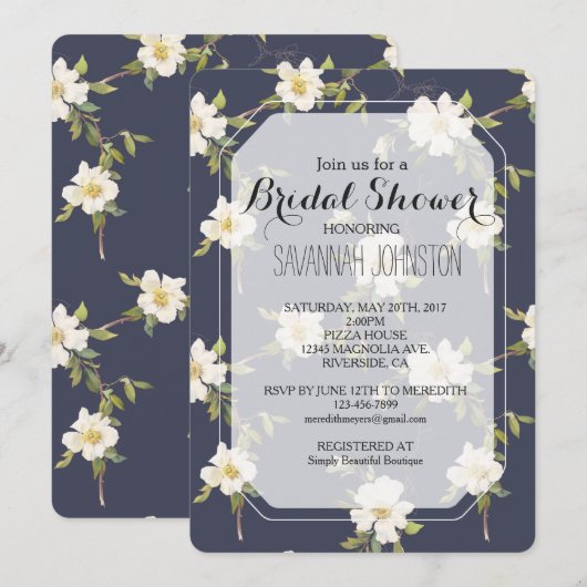 Romantisch marineblauw wit bloemig Vrijgezellenfee Kaart (Voorkant / Achterkant)