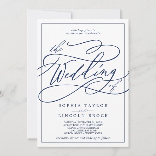 Romantisch marinescalligrafie-Lijst in één keer Kaart (Voorkant)