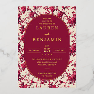 Romantisch Maroon Bloemmotief Folie Uitnodiging