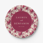 Romantisch Maroon Bloemmotief Papieren Bordje (Voorkant)