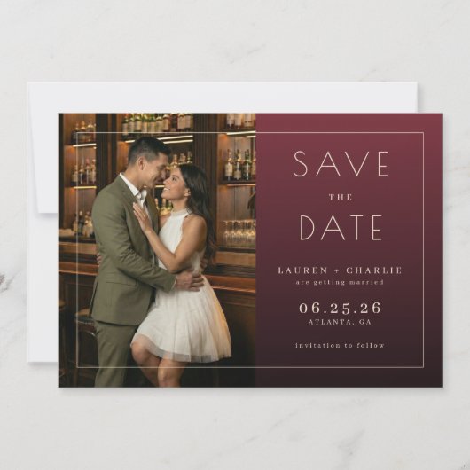 Romantisch Maroon Elegant Foto Save The Date (Voorkant)