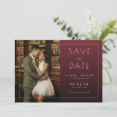 Romantisch Maroon Elegant Foto Save The Date (Staand voorkant)