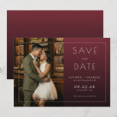 Romantisch Maroon Elegant Foto Save The Date (Voorkant / Achterkant)