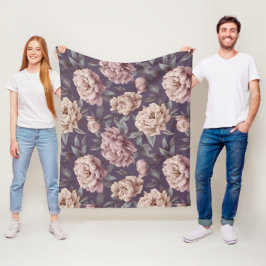 Romantisch mauve pioenroom bloemmotief fleece deken
