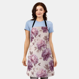Romantisch mauve pioenroom bloempatroon schort