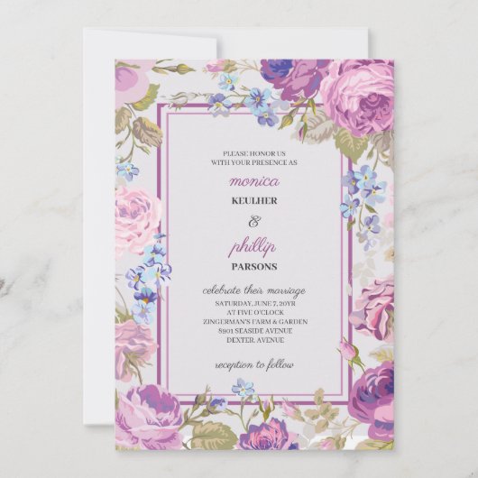 Romantisch Medium Violet Rode Kool Rozen bruiloft Kaart (Voorkant)