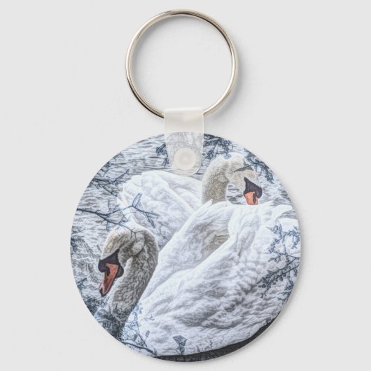 Romantisch meer zwemmen witte zwaan sleutelhanger (Voorkant)