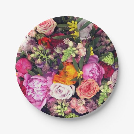 Romantisch Meerkleurig Bloemenpapier Bord (Voorkant)
