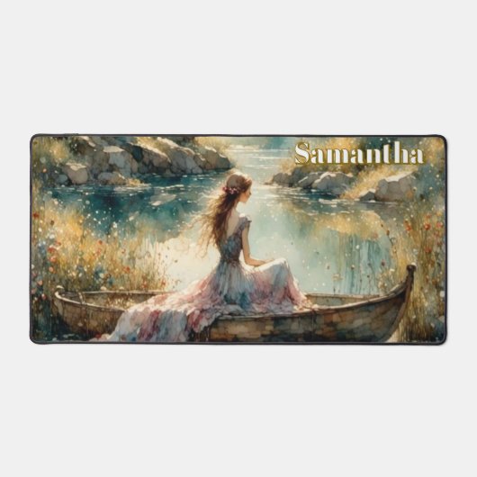 Romantisch meisje in een boot. Gepersonaliseerd Bureaumat (Voorkant)
