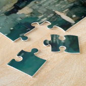 Romantisch meisje in houten boot op het meer legpuzzel (Zijkant)