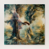 Romantisch meisje in houten boot op het meer legpuzzel (Horizontaal)