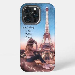 Romantisch meisje kijkt naar de Eiffeltoren iPhone 13 Pro Hoesje