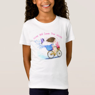Romantisch meisje met fiets T-shirt - Uw tekst