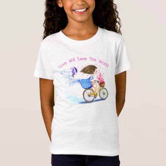 Romantisch meisje met fiets T-shirt - Uw tekst (Voorkant)