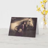 Romantisch meisje met paard en gitaar kaart (Gele Bloem)