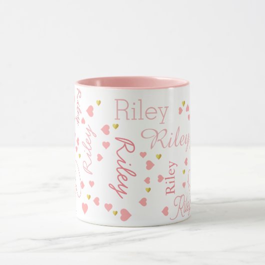 Romantisch Meisje Riley (aangepaste naam) roze har Mok (Midden)
