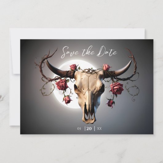 Romantisch Middeleeuws Bloemen Koe Schedel Huwelij Save The Date (Voorkant)