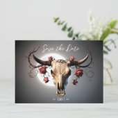 Romantisch Middeleeuws Bloemen Koe Schedel Huwelij Save The Date (Staand voorkant)