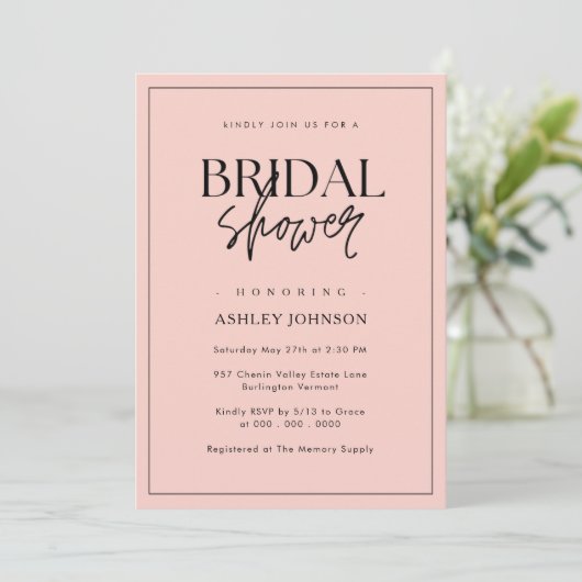 Romantisch Minimaal Script Blush Roze Vrijgezellen Kaart (Staand voorkant)