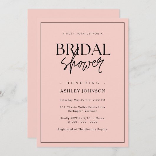 Romantisch Minimaal Script Blush Roze Vrijgezellen Kaart (Voorkant / Achterkant)