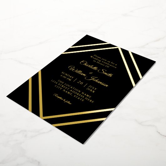 Romantisch minimalistisch elegant zwart goud folie uitnodiging (Gedraaid)