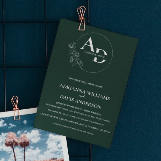 Romantisch minimalistisch groen modern monogram br kaart
