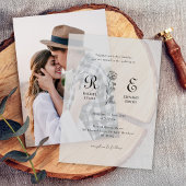 Romantisch minimalistisch monogram bruiloft vellum uitnodigingen