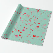 Romantisch mintgroen rode harten Valentijnsdag Cadeaupapier (Uitgerold)