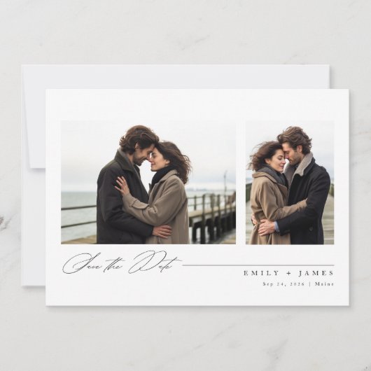 Romantisch Modern 4 foto bruiloft Save The Date (Voorkant)