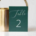 Romantisch Modern Deep Emerald Green Script Weddin Kaart<br><div class="desc">Voeg een vleugje gedurfde elegantie toe aan uw receptie met dit diepe smaragdgroene trouwtafelnummer. De rijke, verzadigde achtergrond wordt gecombineerd met delicaat wit schrift en schone typografie voor een moderne, verfijnde look. Dit opvallende ontwerp is perfect voor avondbruiloften, winterfeesten of formele evenementen waar verfijnde kleurenpaletten schitteren. Of het nu in...</div>