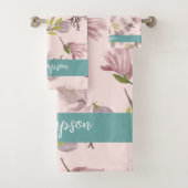 Romantisch modern design monogram roze en blauw bad handdoek (Insitu)