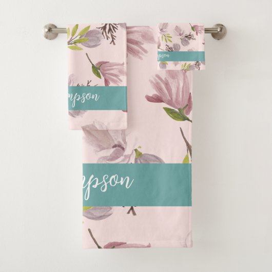 Romantisch modern design monogram roze en blauw bad handdoek (Insitu)