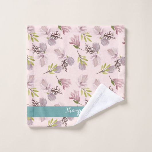 Romantisch modern design monogram roze en blauw bad handdoek (Wasdoekje)