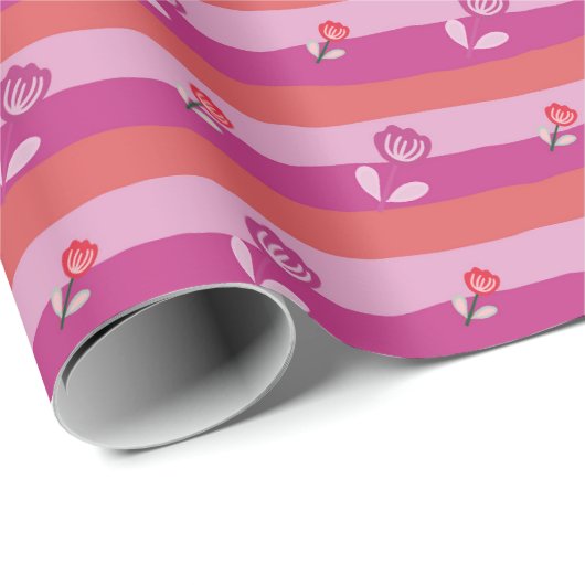 Romantisch Modern Floral Roze Paarse Rood Cadeaupapier (Rol Hoek)