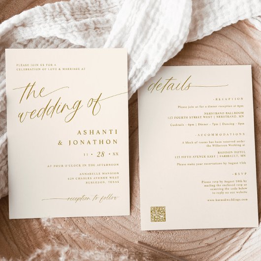 Romantisch Modern Goud Ivoor Alles In Een Bruiloft Kaart