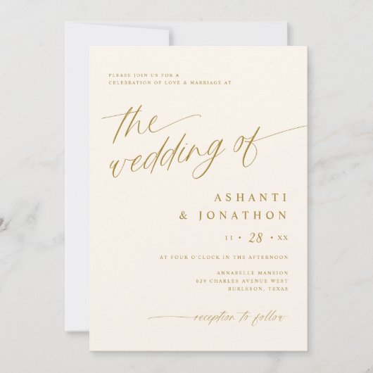 Romantisch Modern Goud Ivoor Alles In Een Bruiloft Kaart (Voorkant)