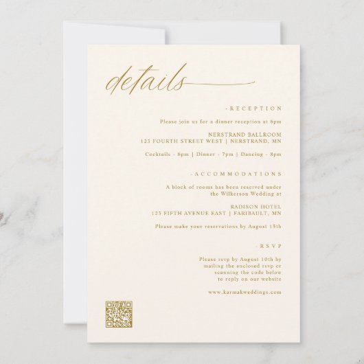 Romantisch Modern Goud Ivoor Alles In Een Bruiloft Kaart (Achterkant)