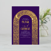 Romantisch Modern Hemels Huwelijk Paars & Goud Folie Uitnodiging (Staand Voorkant)