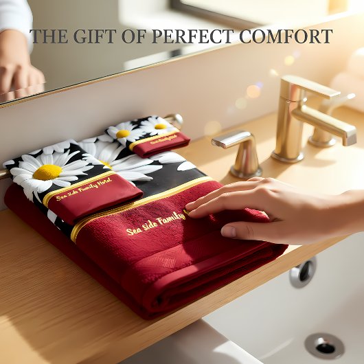 Romantisch modern met madeliefje textuur .red bad handdoek