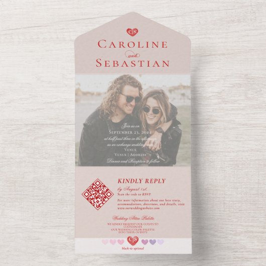 Romantisch Modern Roos bloemblaadjes foto overlay  All In One Uitnodiging (Binnen)